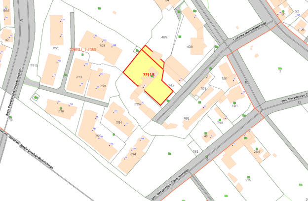 Nieruchomość gruntowa zabudowana położona przy ulicy Mierosławskiego 5-7 (działki nr 7/118, 49 z obr. 1050)