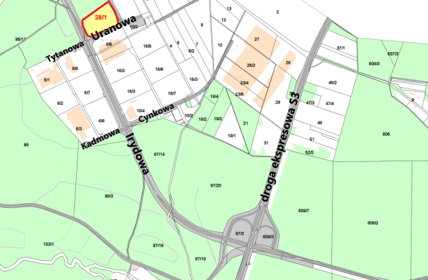 Nieruchomość gruntowa niezabudowana położona przy ulicy Uranowej (działki nr 28/1, 28/2, 28/3 z obr. 4806)